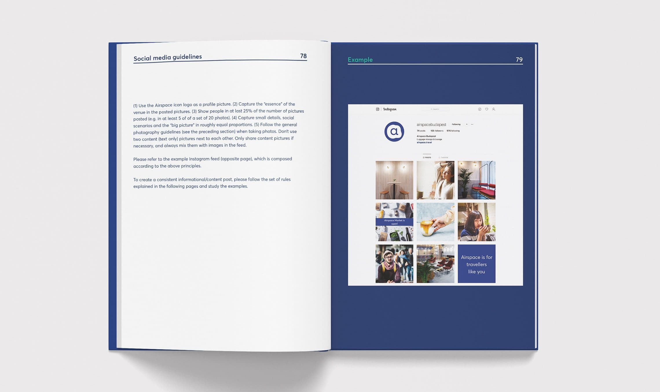 Inside of Airspace brandbook with social media examples