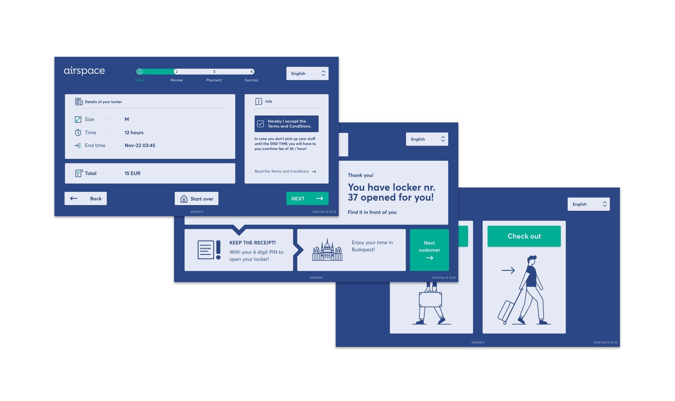 Screenshots of the UI design of the self service terminal kisoks