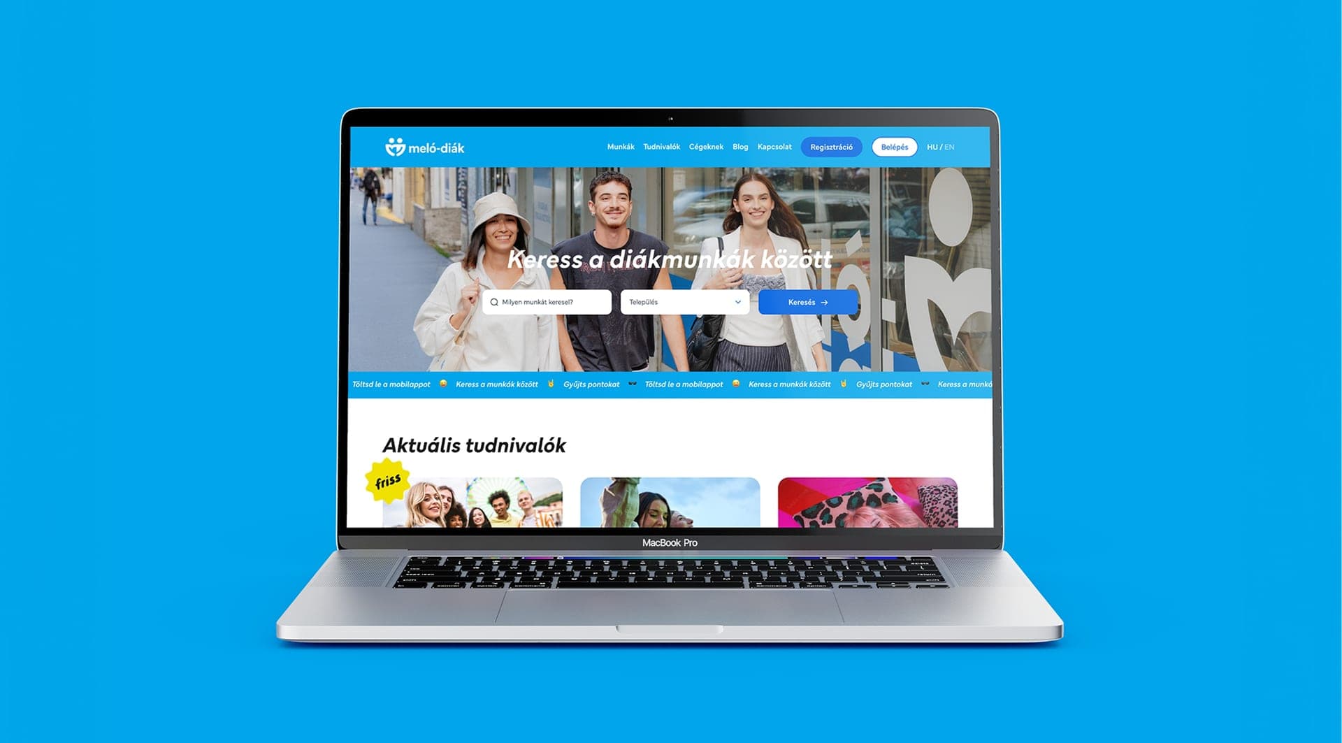 The redesigned melodiak.hu in a laptop mockup