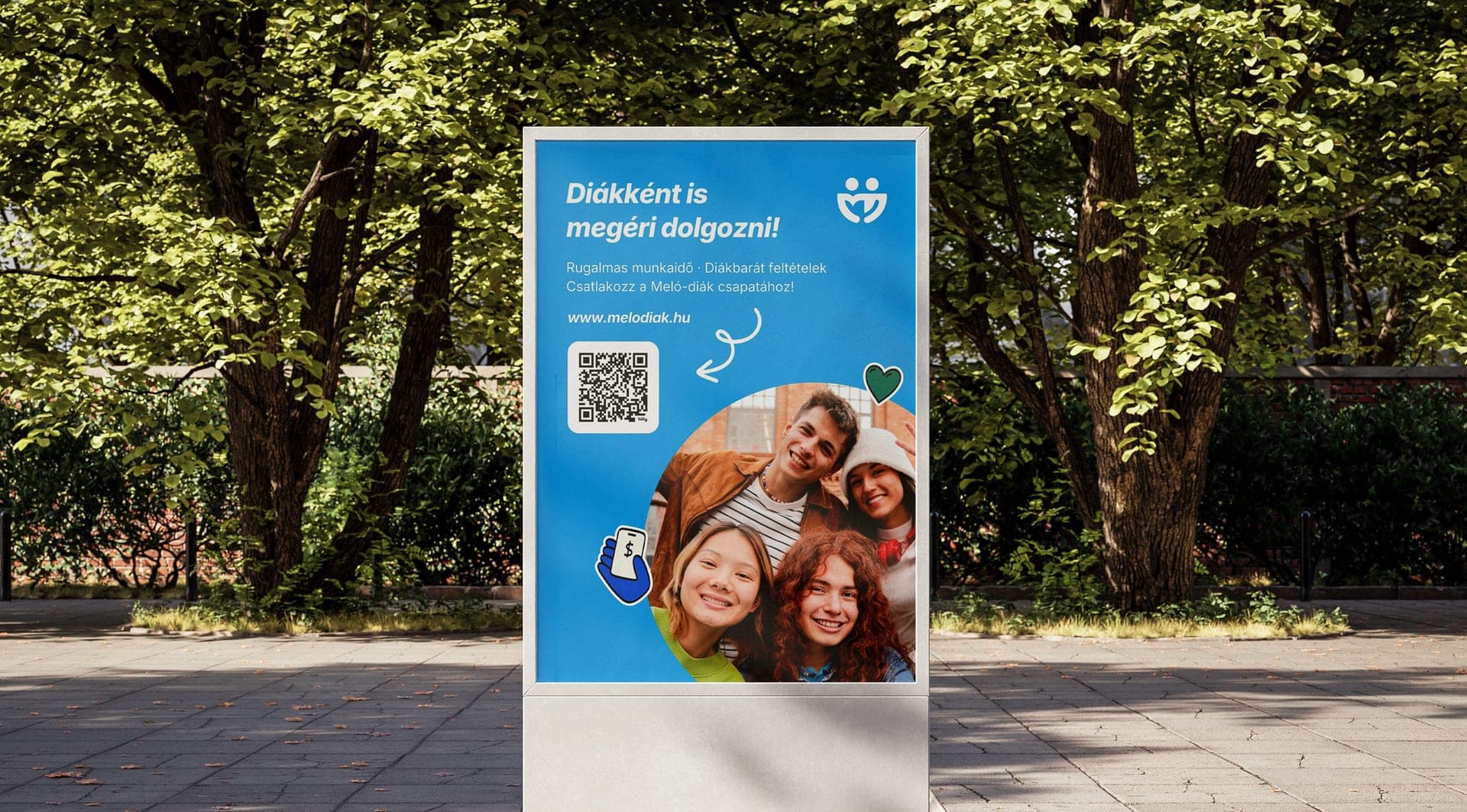 Meló-Diák citylight poster in the new identity