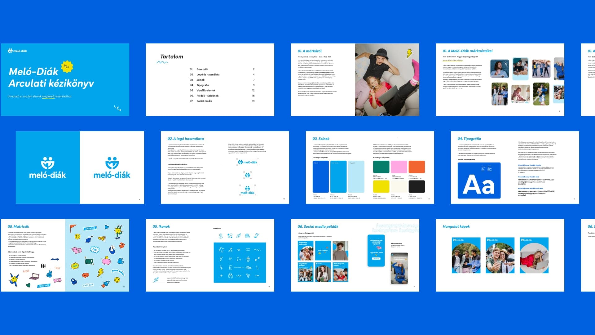 Pages of the Meló-Diák brand guidelines