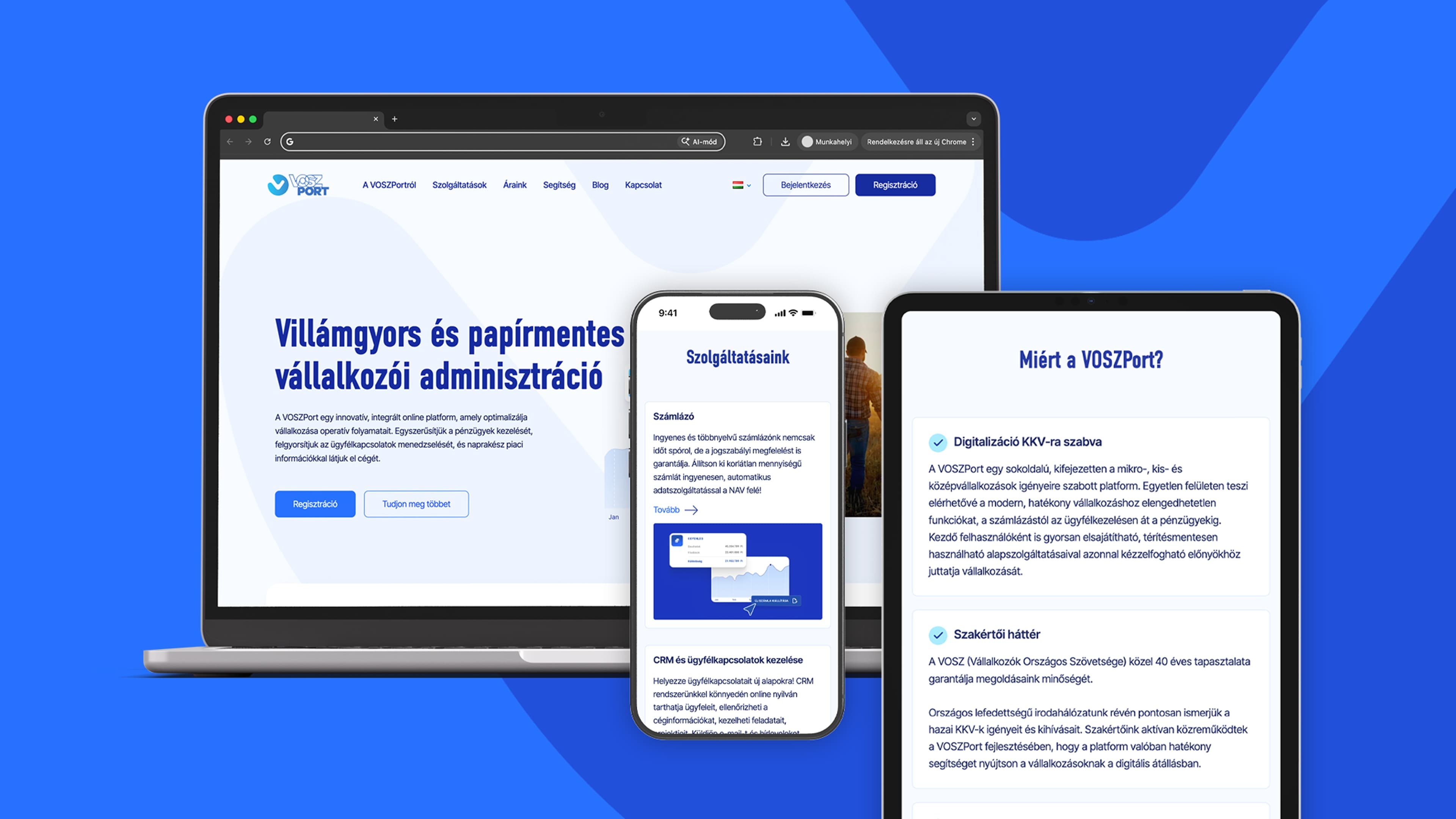 The VOSZPort website on laptop, mobile and tablet