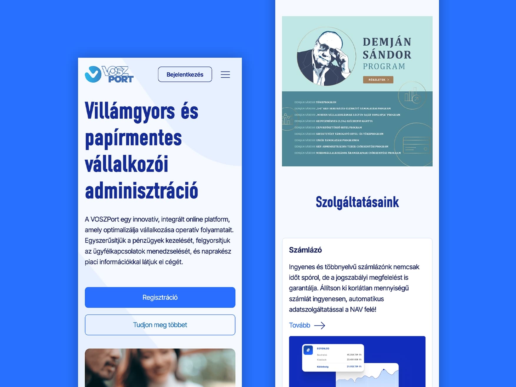 The VOSZPort services page on mobile