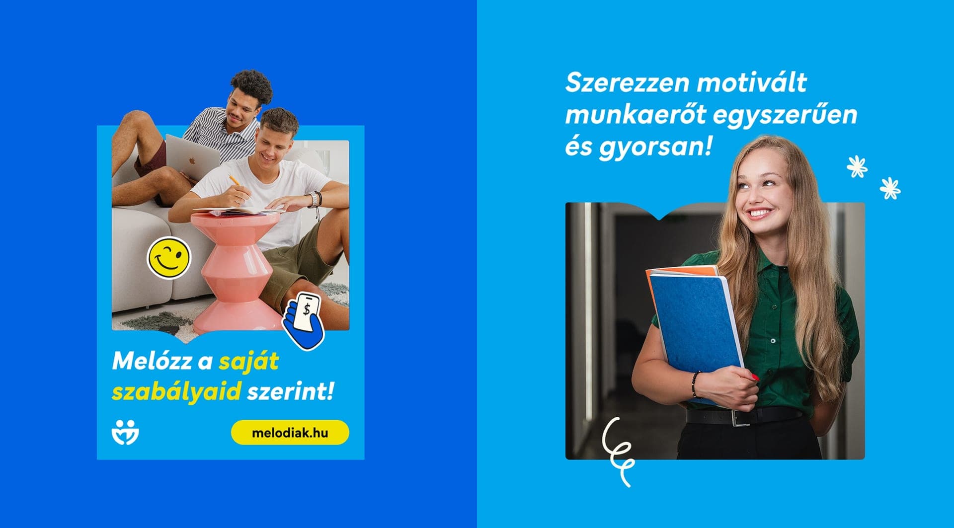 B2B recruitment ads in the new Meló-Diák identity
