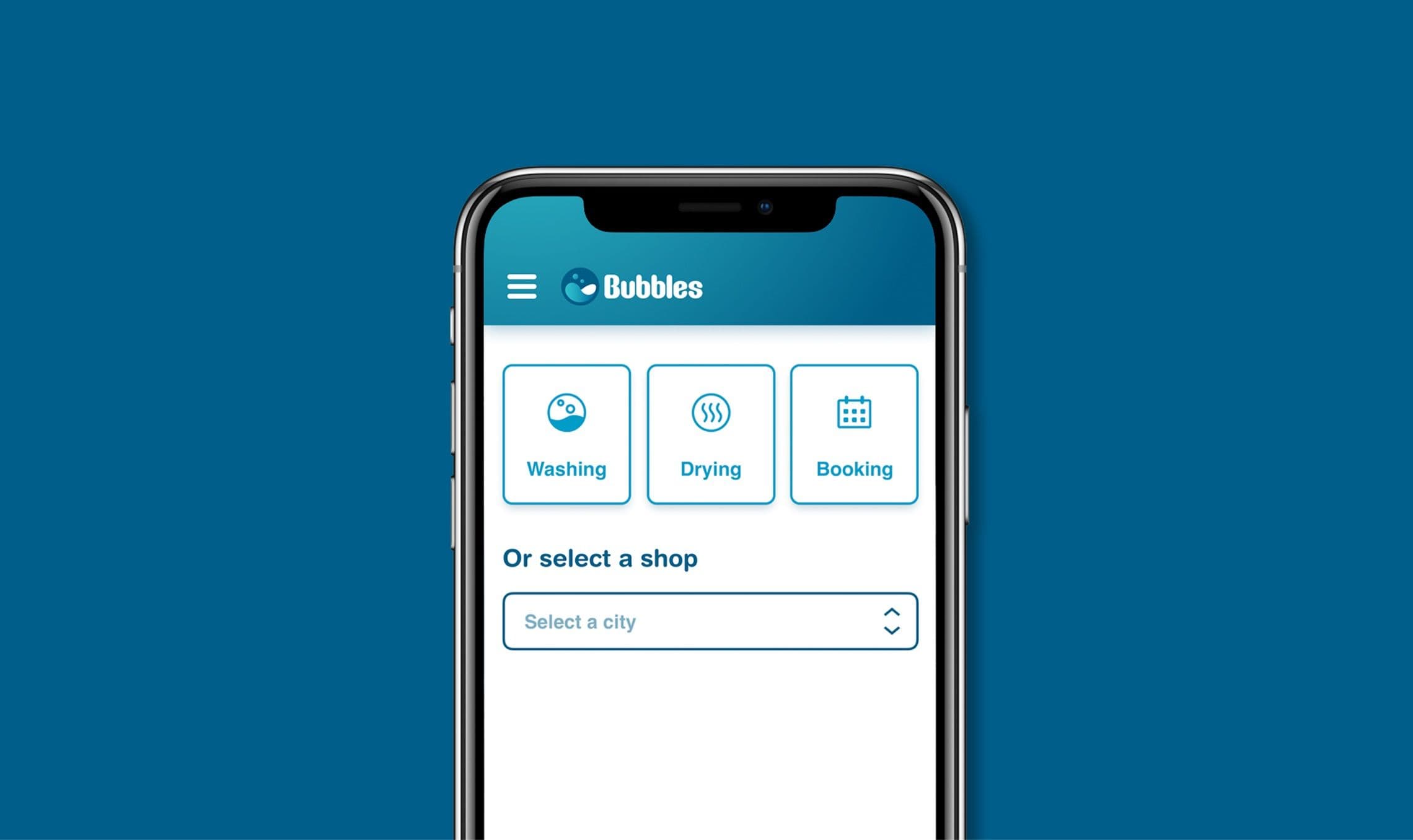 Bubbles' app in an iPhone mockup
