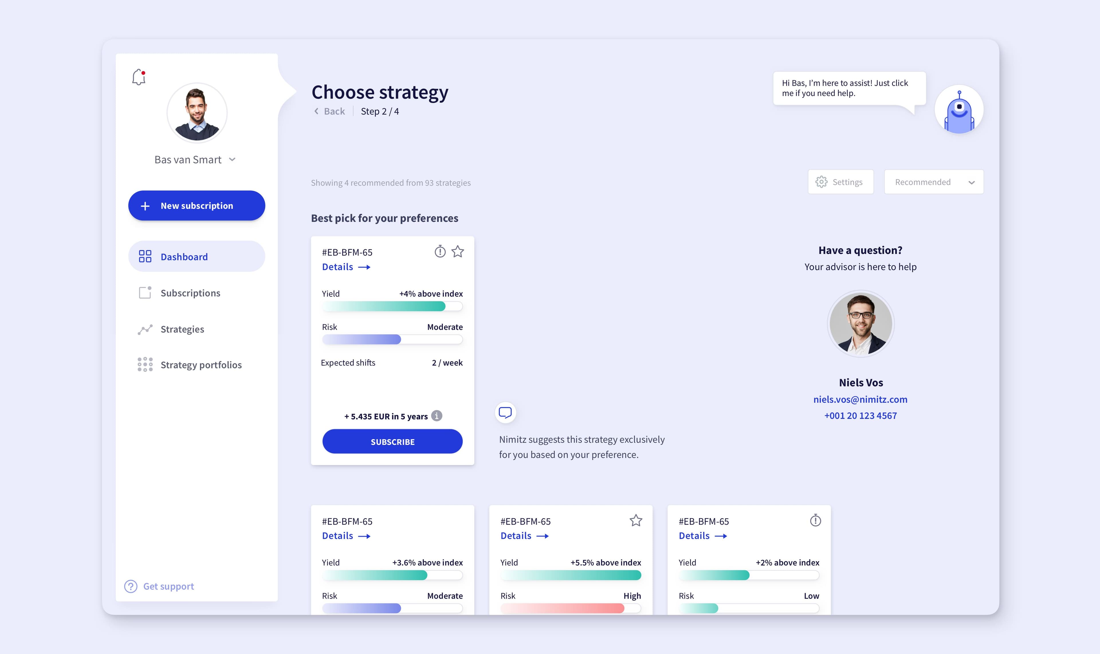 UI Design of an investment app with cards