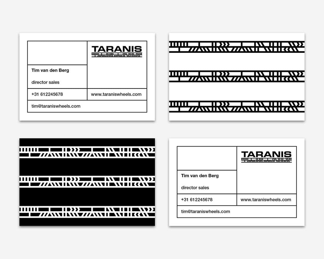 Business card with Tarani's unique branding