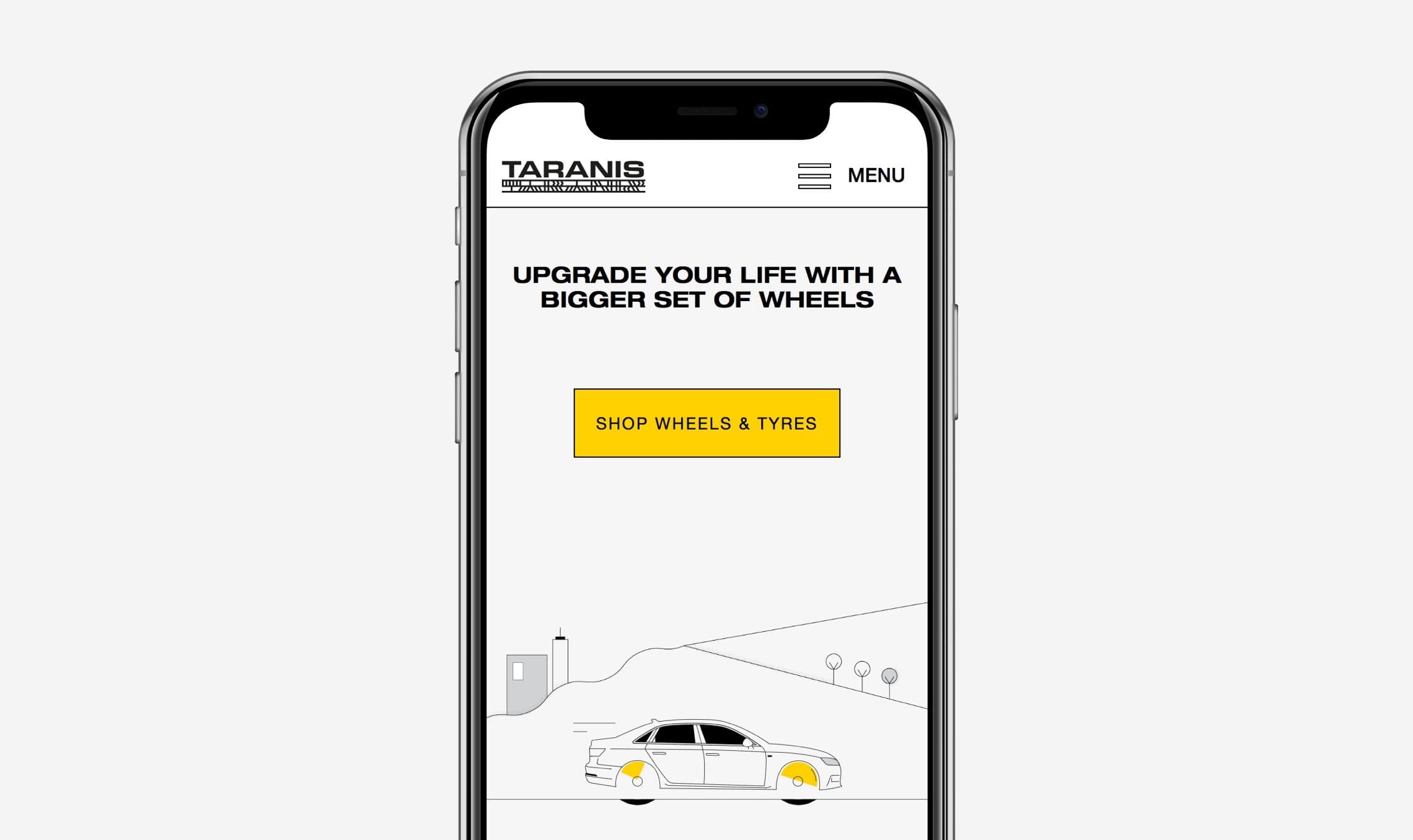 Mobile screen of a webshop in an iPhone mockup