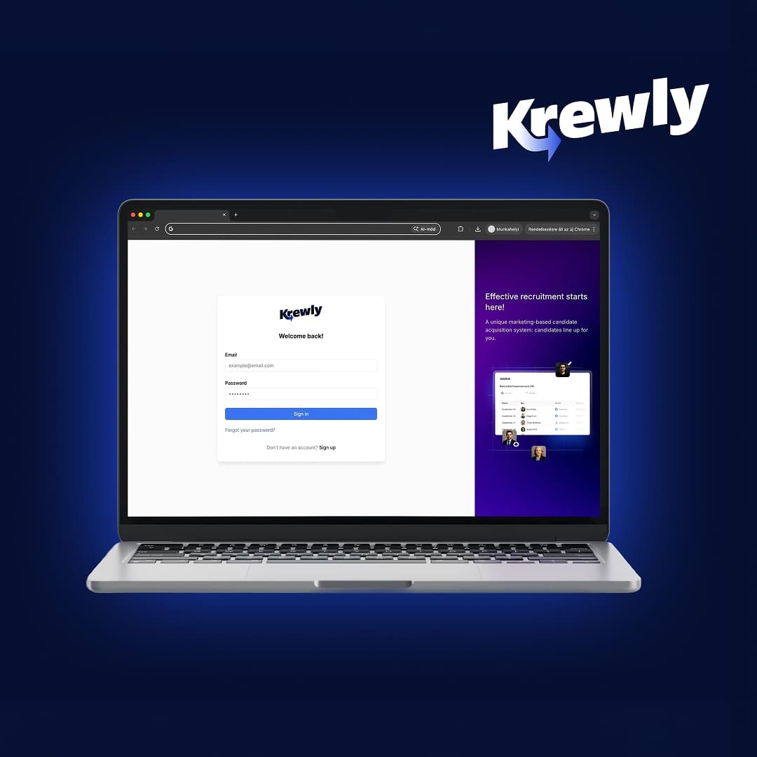 Krewly app in a macbook mockup