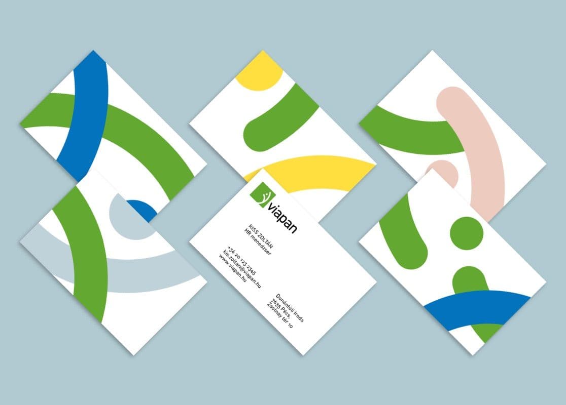 Rebranded Viapan business cards from the stationery design